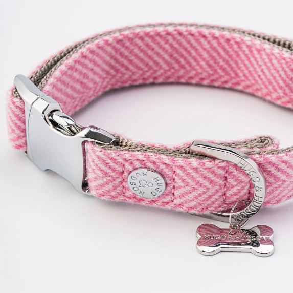 Pink tweed dog collar sale